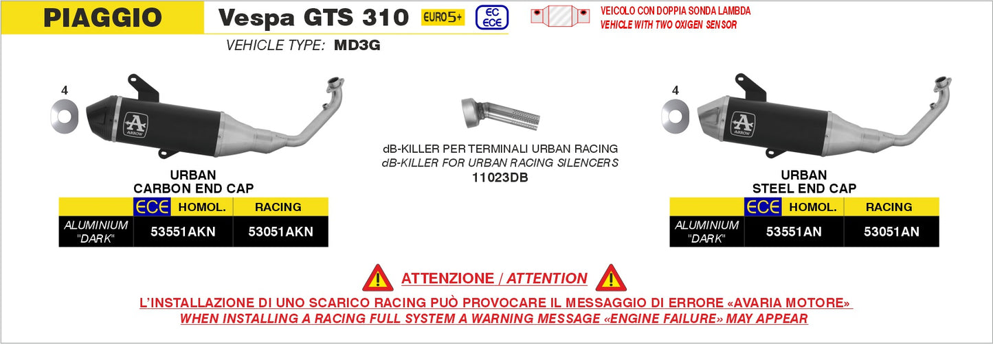 Kit completo racing con terminale Urban in alluminio Dark con fondello inox