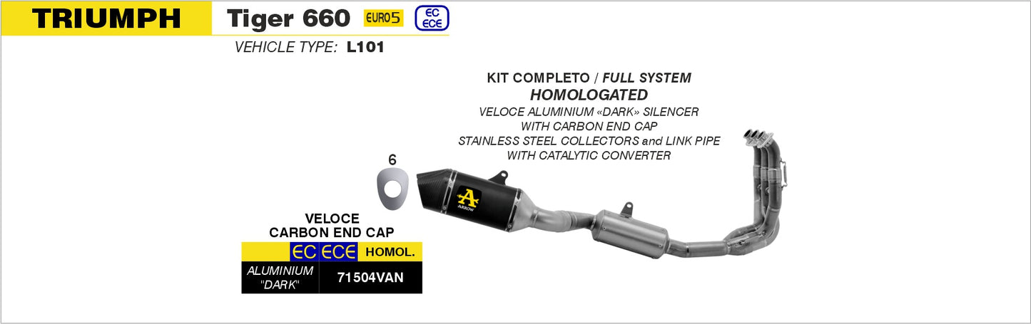Kit completo catalitico omologato con terminale Veloce in alluminio Dark