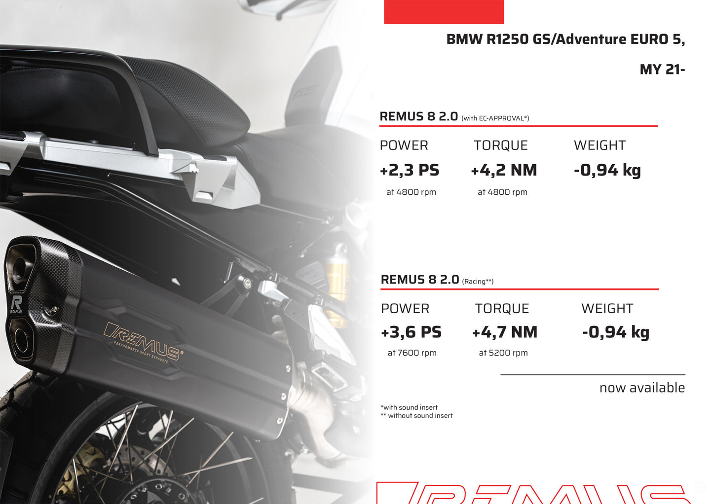 Remus 8 2.0 stainless steel matt racing slip-on for BMW R 1250 GS /ADVENTURE 2019-2023