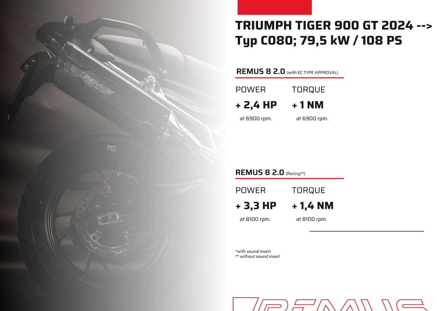 Remus 8 2.0 stainless steel matt racing slip-on for TRIUMPH TIGER 900 /GT /RALLY 2024