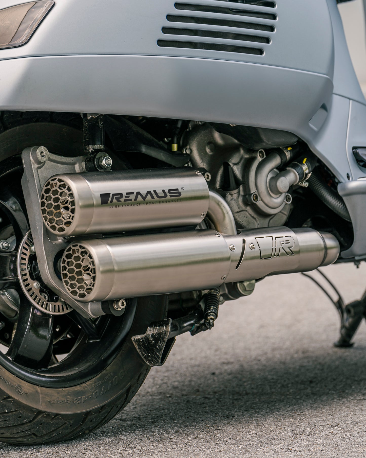 Remus Double Mesh stainless steel brushed homologated full system for VESPA GTS 300 HPE 2021-2024