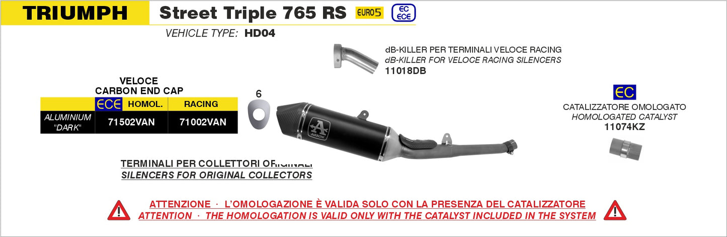 Kit completo catalitico omologato con terminale Veloce in alluminio Dark