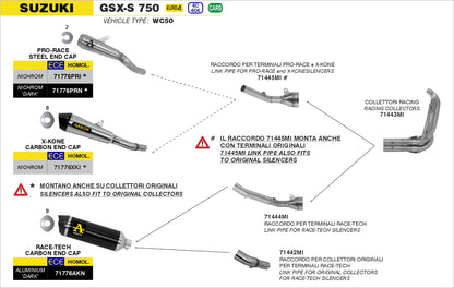 Raccordo per terminale Pro-Racing ed originale per collettori Arrow