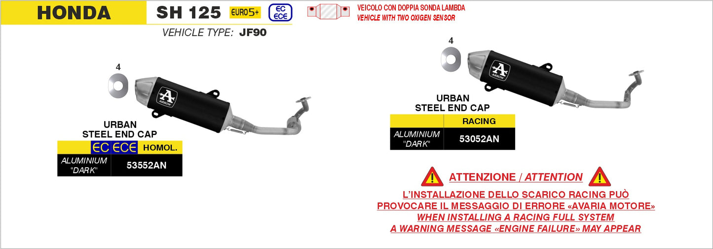 Kit completo racing con terminale Urban in alluminio Dark con fondello inox