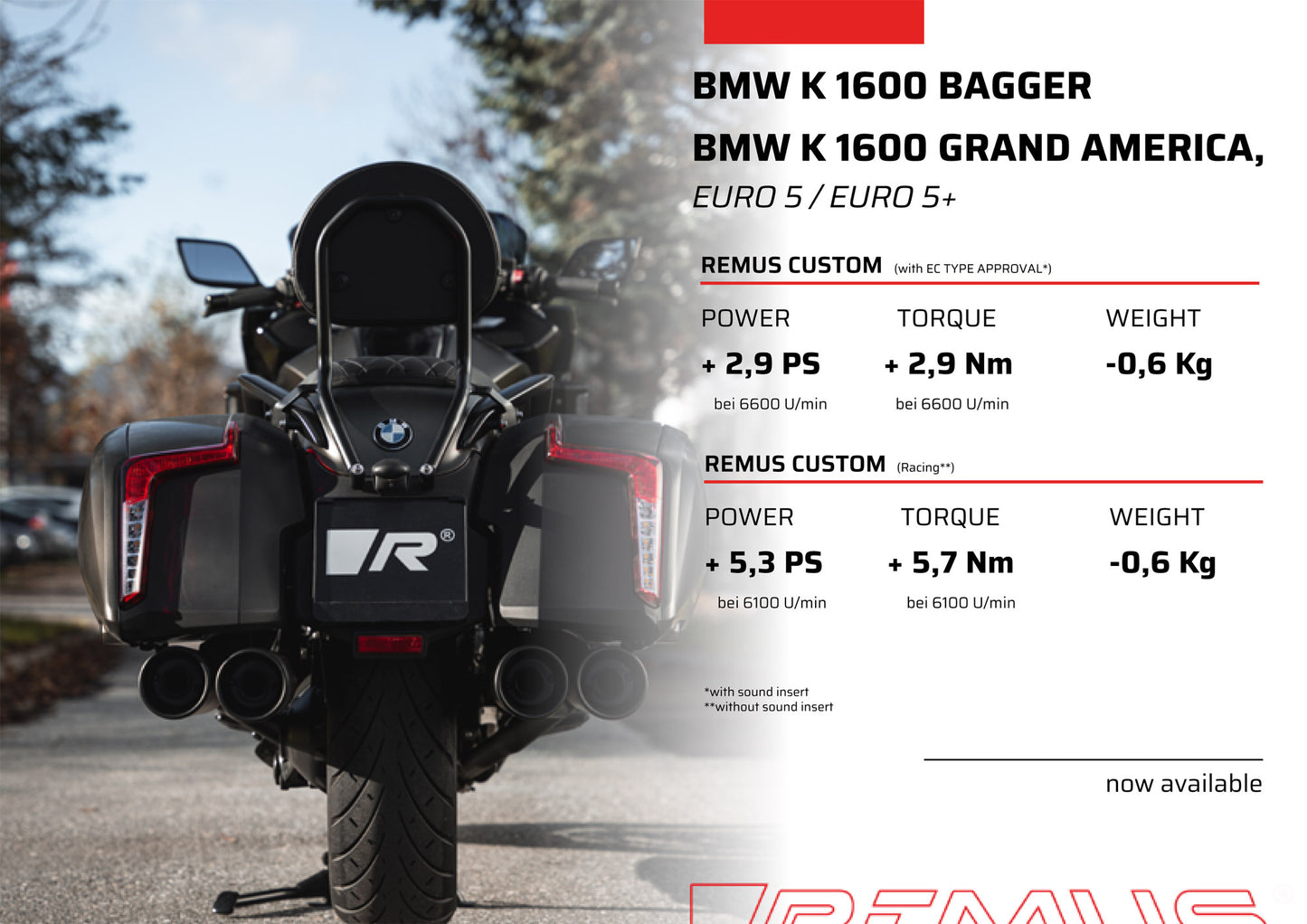 REMUS Quad Exhaust EC approved stainless steel black for BMW K 1600 BAGGER/GRAND AMERICA 2021-2024