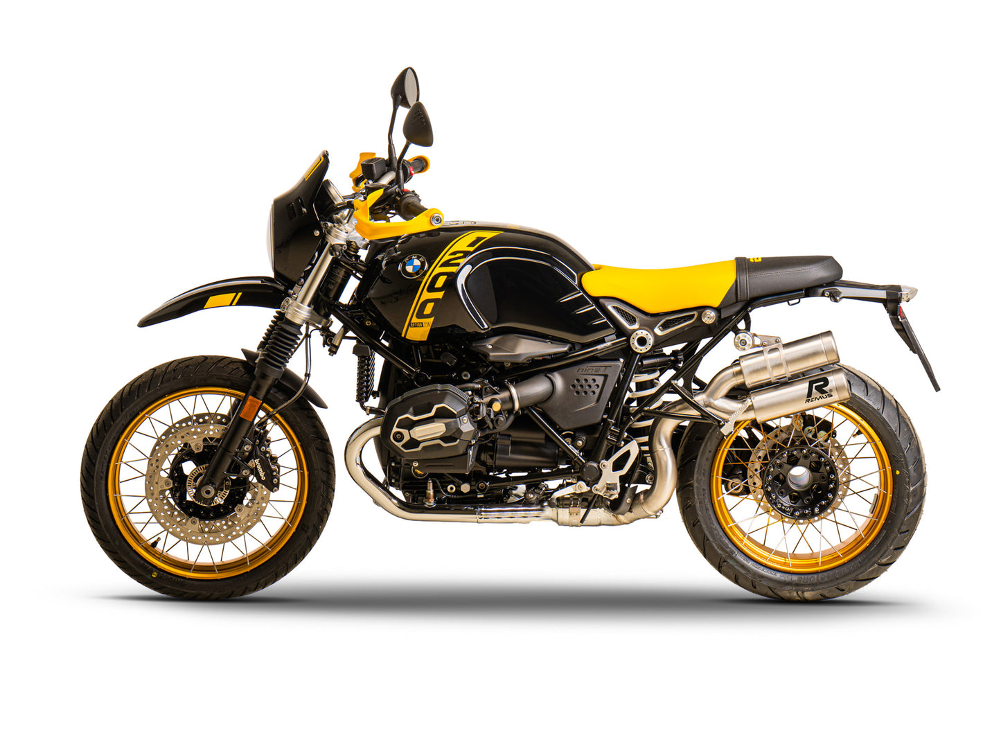 Remus Double Mesh stainless steel brushed racing slip-on for BMW R NINE-T 2021-2023