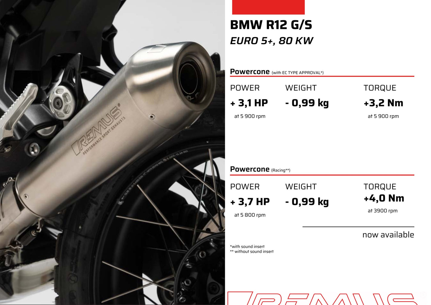 Remus Powercone stainless steel matt racing slip-on for BMW R 12 G/S 2025