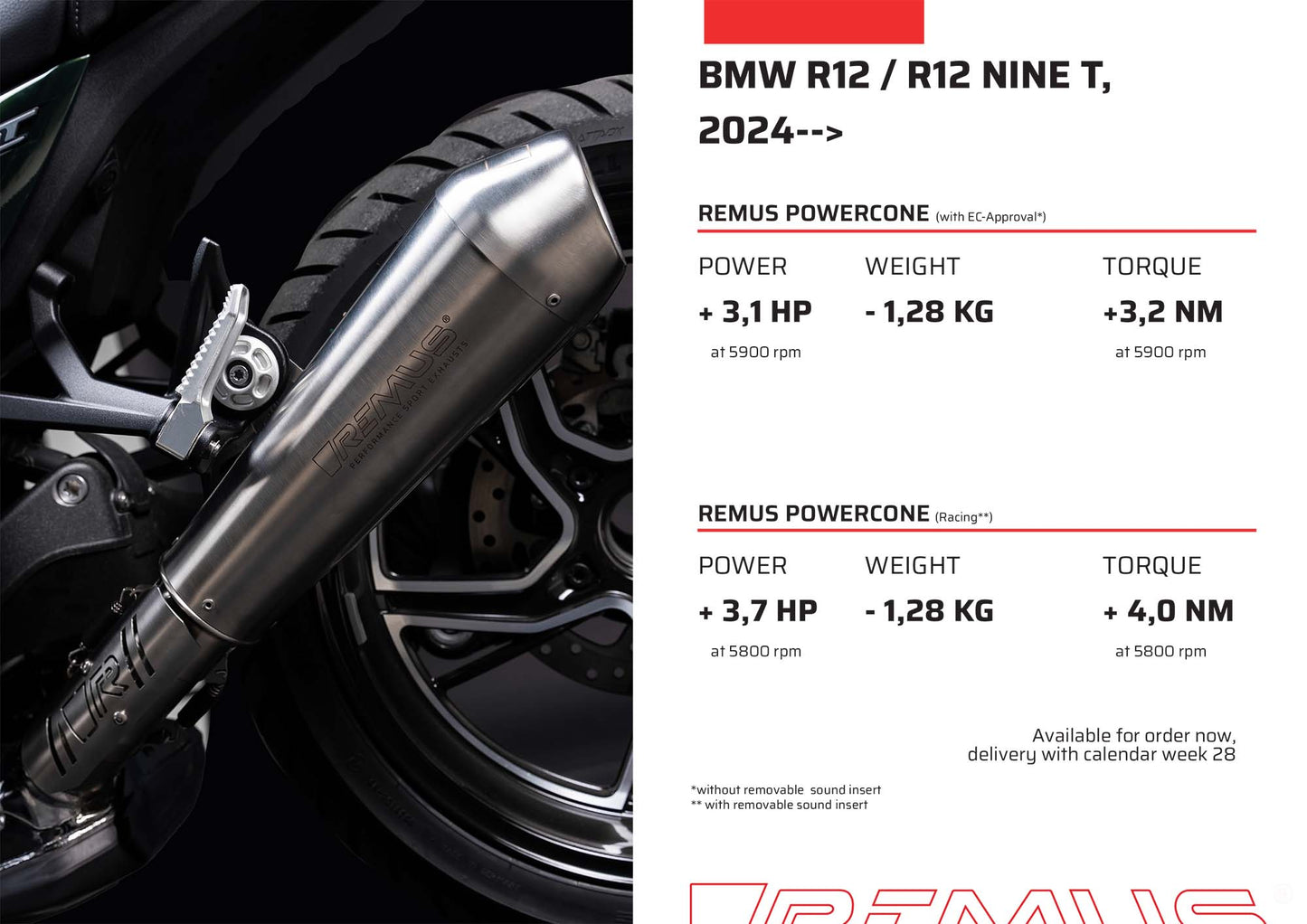 Remus Powercone stainless steel matt racing slip-on for BMW R 12 G/S 2025