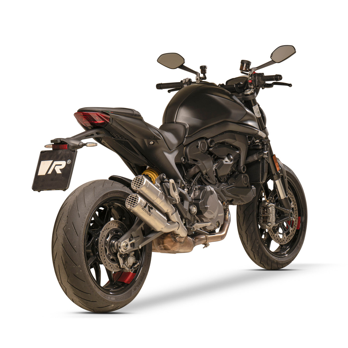 Remus Double Mesh stainless steel brushed racing slip-on for Ducati Monster 937 2021-2023