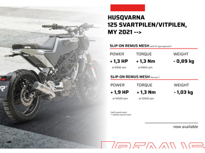 Remus Mesh stainless steel brushed racing slip-on for HUSQVARNA SVARTPILEN 125 2021-2022