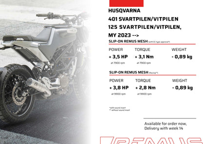 Remus Mesh stainless steel brushed racing slip-on for HUSQVARNA VITPILEN 401 2023