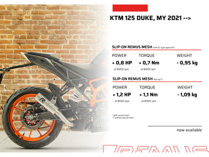 Remus Mesh stainless steel brushed homologated slip-on for KTM 390 DUKE 2021-2023
