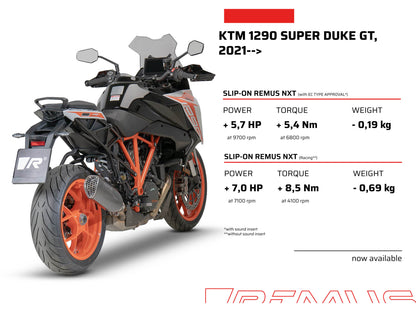 Remus Nxt stainless steel matt racing slip-on for KTM 1290 SUPERDUKE GT 2021-2022