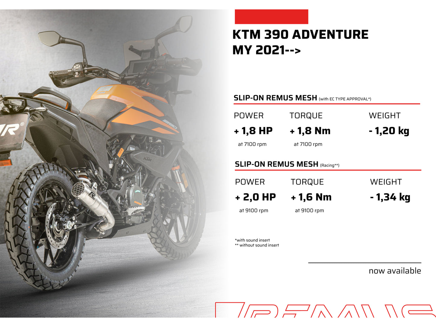 Remus Mesh stainless steel brushed homologated slip-on for KTM 390 ADVENTURE 2021-2023