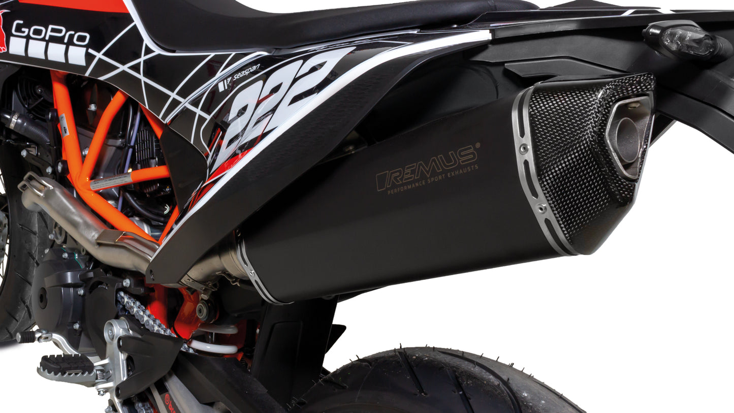 Remus full system with Black Hawk steel matt EEC approved slip-on for KTM 690 SMC R 2019-2020