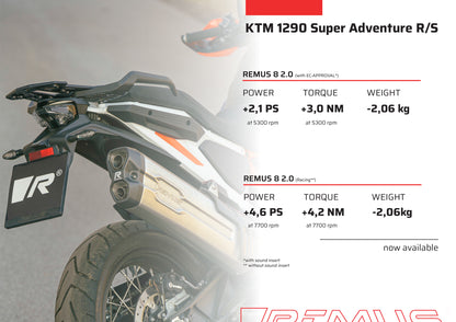 Remus 8 2.0 stainless steel black EC approved slip-on for Ktm 1290 SuperAdventure S/R 2021-2023