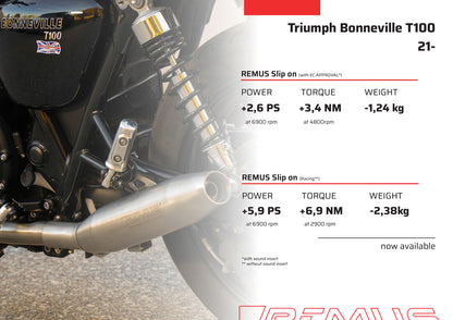 Remus Custom stainless steel black slip-ons set EC approved for TRIUMPH BONNEVILLE T120 2025