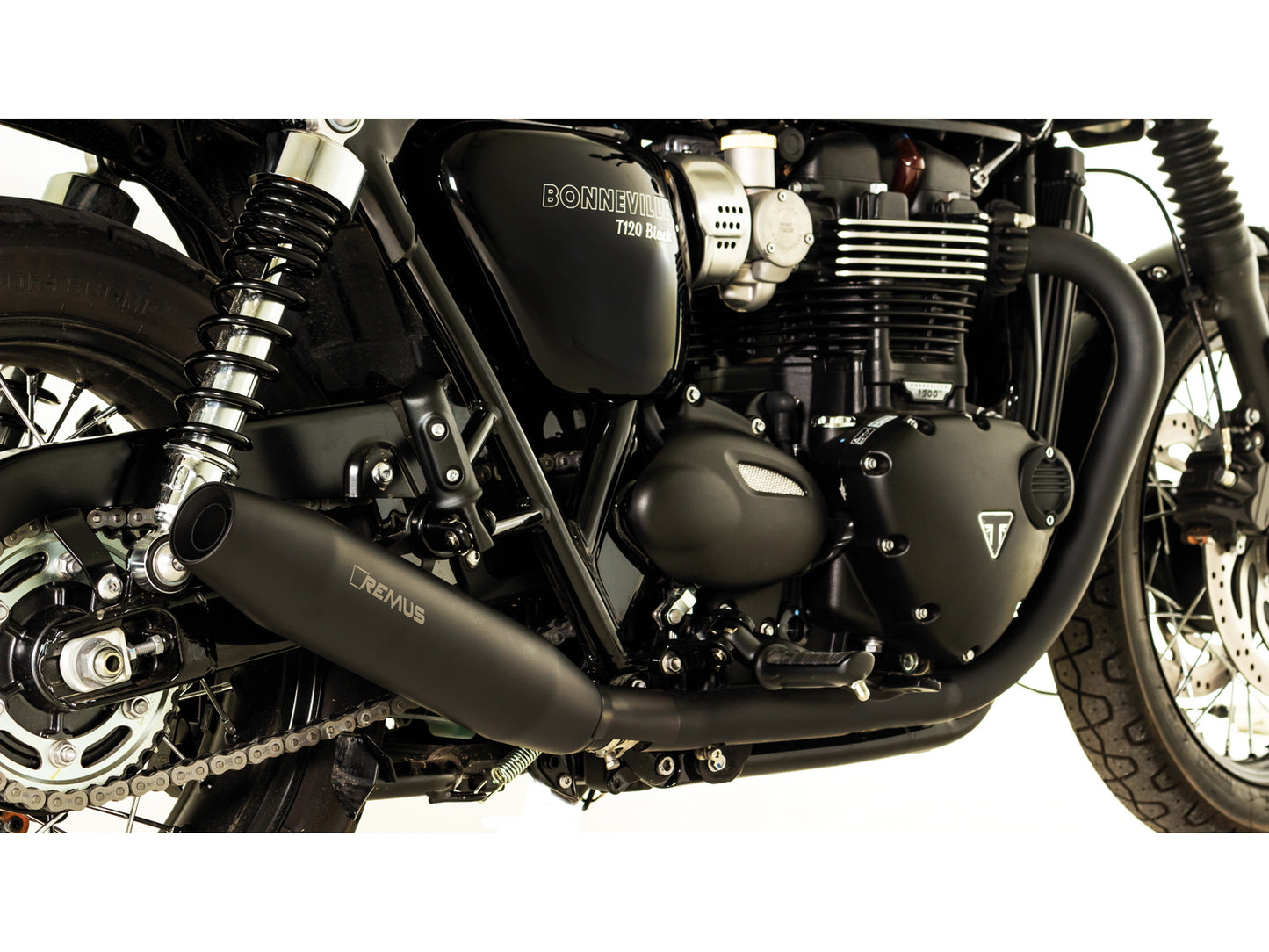 Remus Custom stainless steel black slip-ons set EC approved for TRIUMPH BONNEVILLE T120 2016-2020