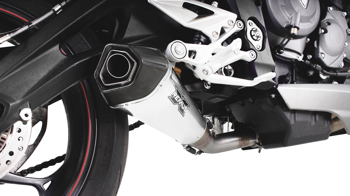 Remus Hypercone stainless steel matt racing slip-on for TRIUMPH STREET TRIPLE 765 R/S/RS 2017-2019