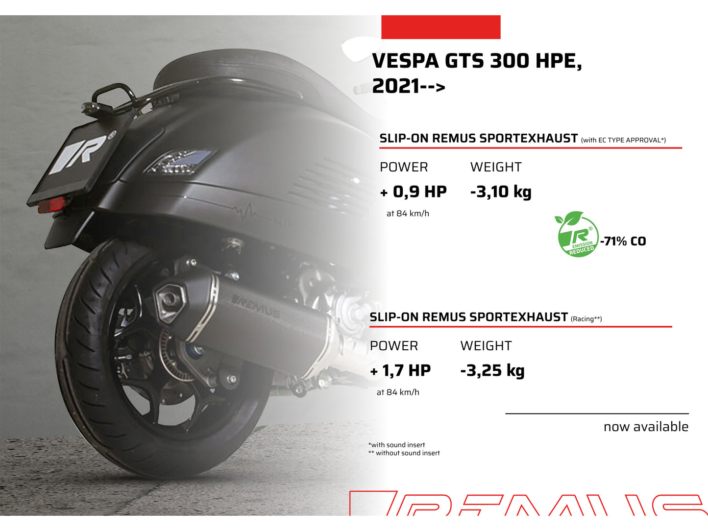 Remus EC approved SportExhaust carbon fibre full system for VESPA GTS 300 HPE 2021-2024