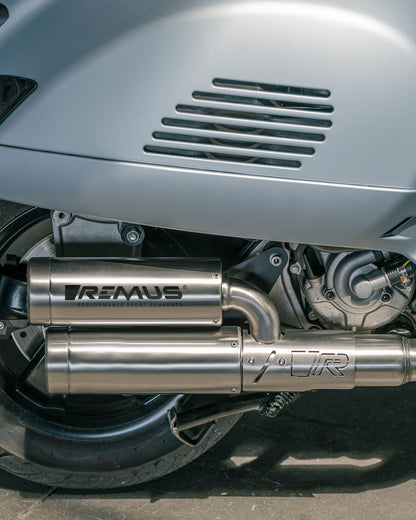 Remus Double Mesh stainless steel brushed homologated full system for VESPA GTS 300 HPE 2021-2024