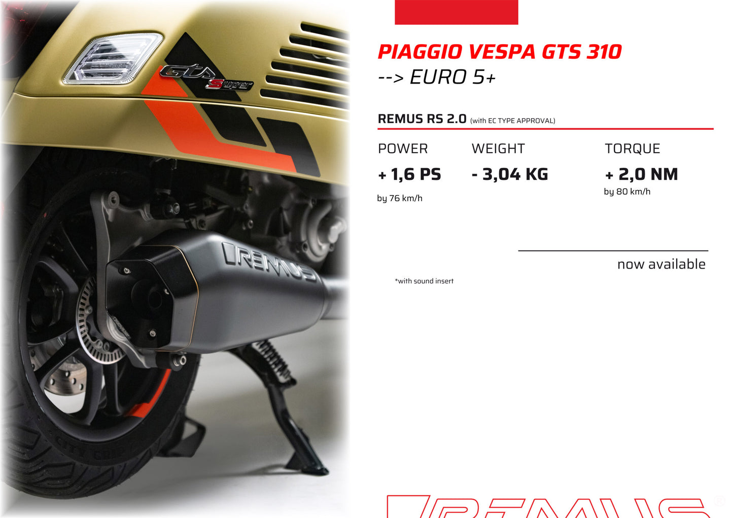 Remus RS 2.0 black racing full system for VESPA GTS 310 2025