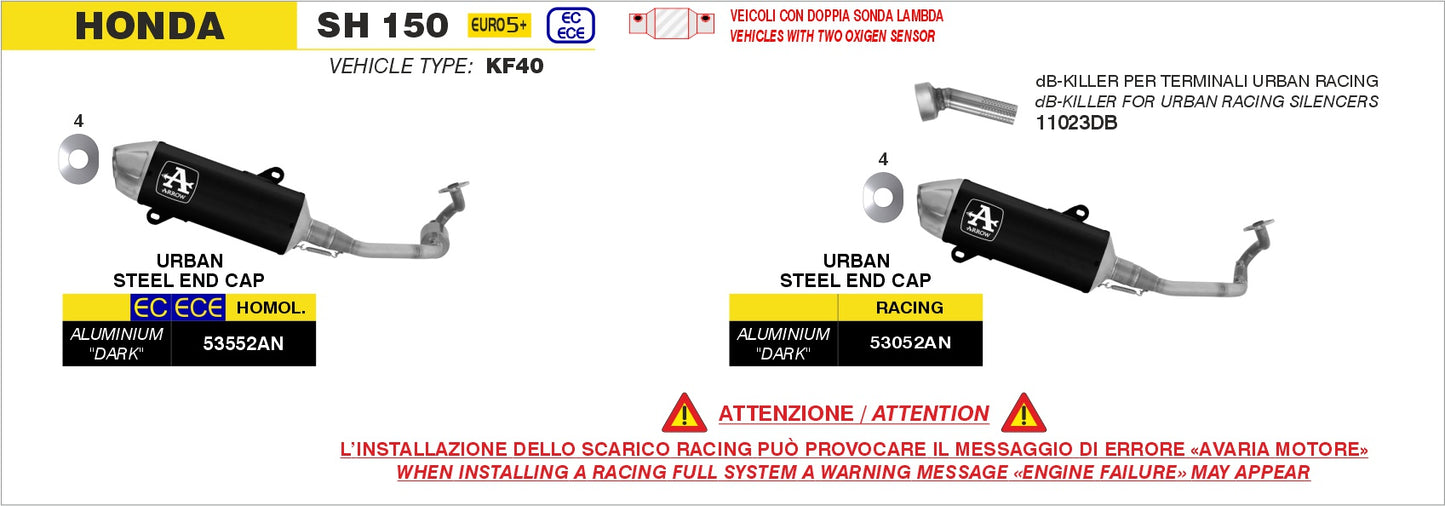 Kit completo omologato con terminale Urban in alluminio Dark con fondello inox